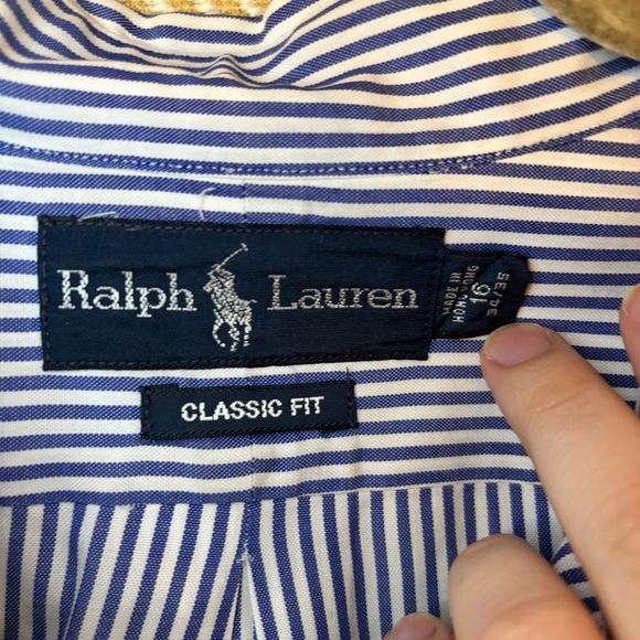 Ralph Lauren Classic Fit Men’s Button Up Long Sleeve Striped Oxford SZ 16 32/33 - Picture 2 of 4